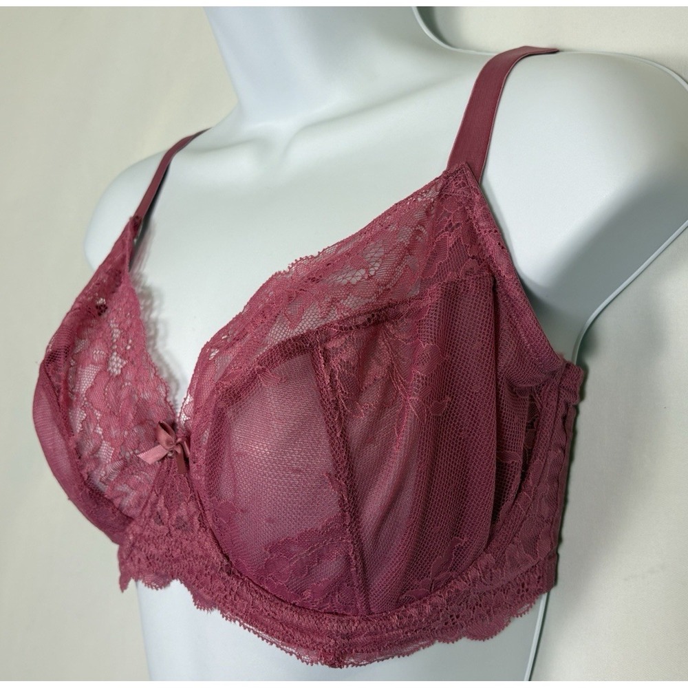 The Panache Ana Plunge Bra 30G Cranberry Lace Adjustable Underwire Semi-sheer - Picture 6 of 8